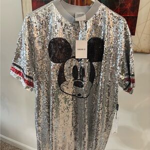 Forever 21 Disney Mickey Mouse Silver Sequin Shirt Size M